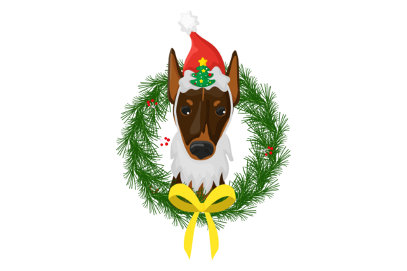 Christmas Branches Wreath with Dog: A Festive Embroidery Design