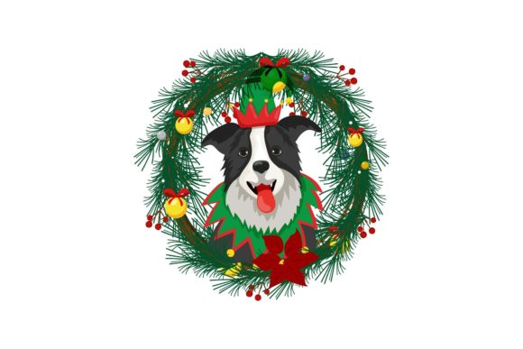 Christmas Dog Character with Wreaths: A Versatile Graphics Illustration