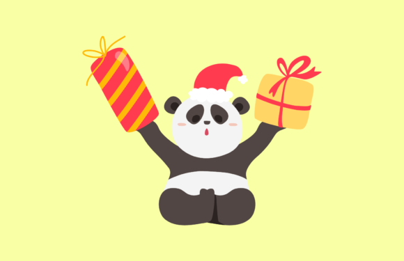 Christmas Panda Gift Illustration: A Versatile Graphics Asset