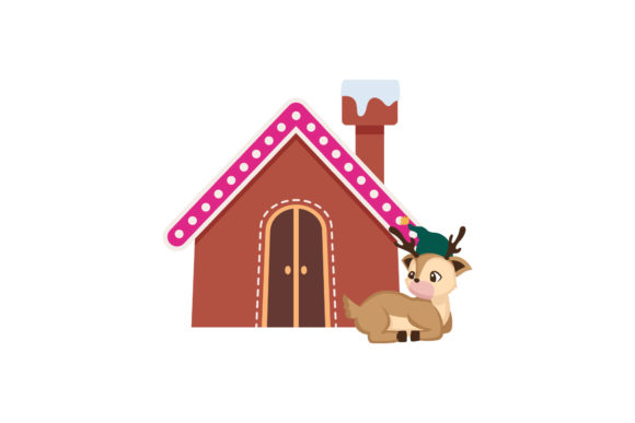 Deer and Old House Christmas Cute: A Charming Graphics Asset