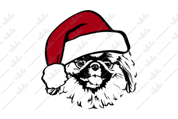 Pekingese Santa Hat Christmas Svg Dog Graphics