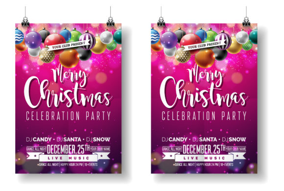 Pink Background Christmas Party Card Graphics